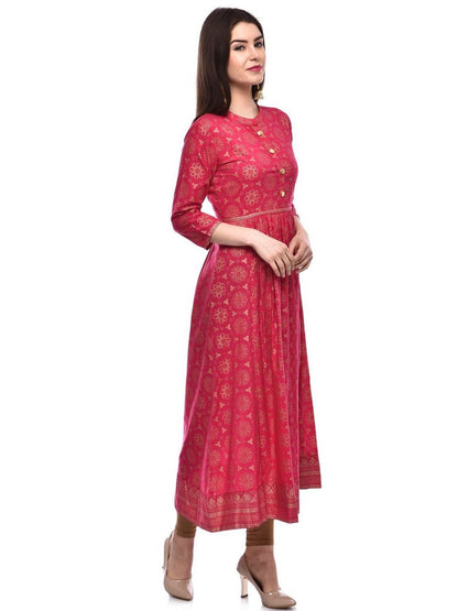 Women Cotton Printed Flared Kurta