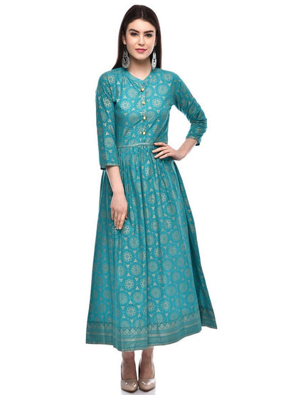 Women Cotton Printed Flared Kurta