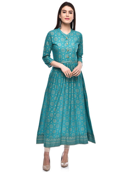 Women Cotton Printed Flared Kurta