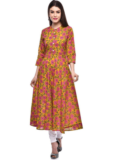 Women Cotton Printed Flared Kurta