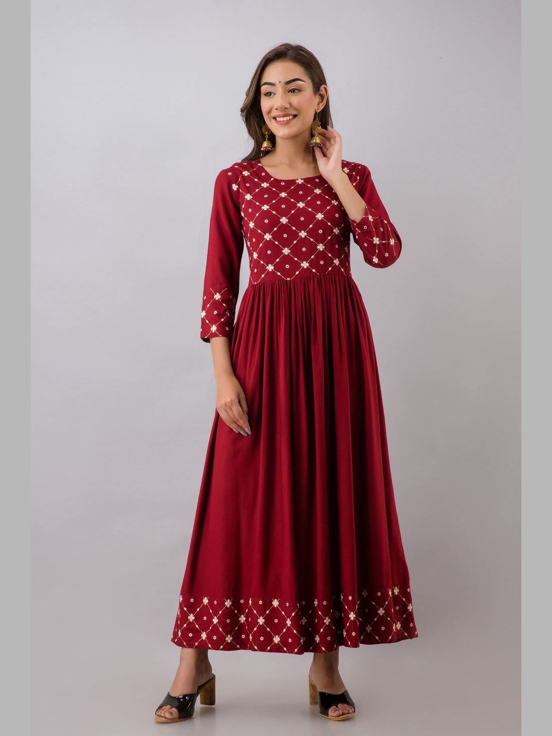 Women Cotton Printed Flared Kurta