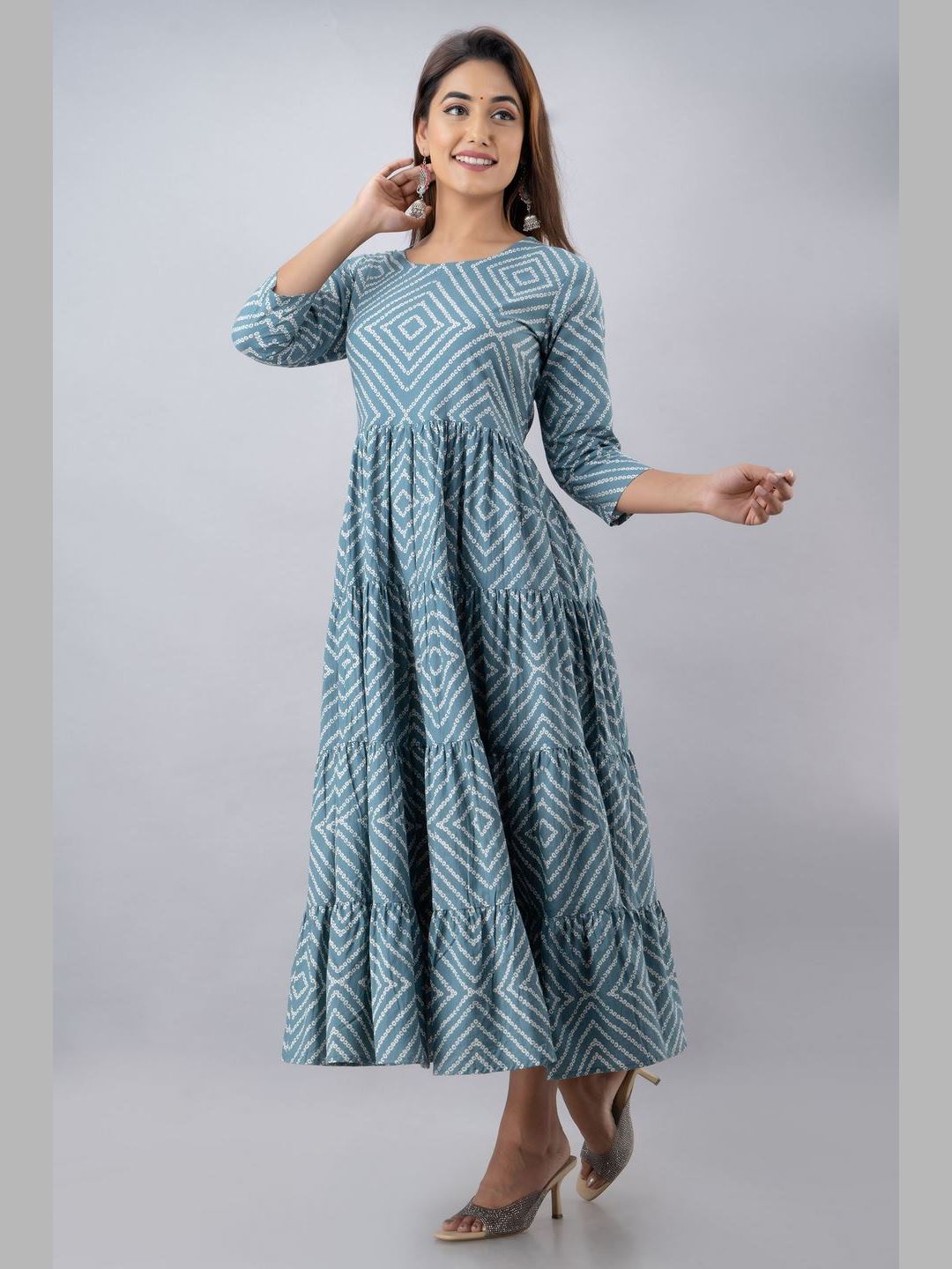 Women Cotton Printed Flared Kurta