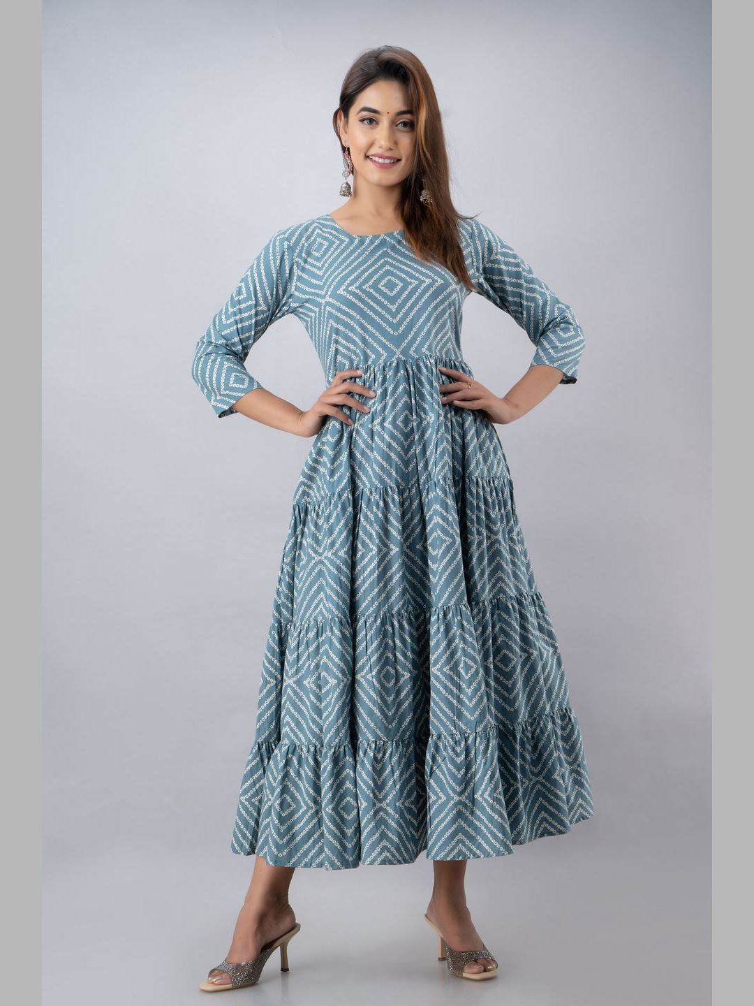 Women Cotton Printed Flared Kurta