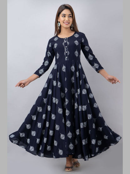 Women Cotton Printed Flared Kurta