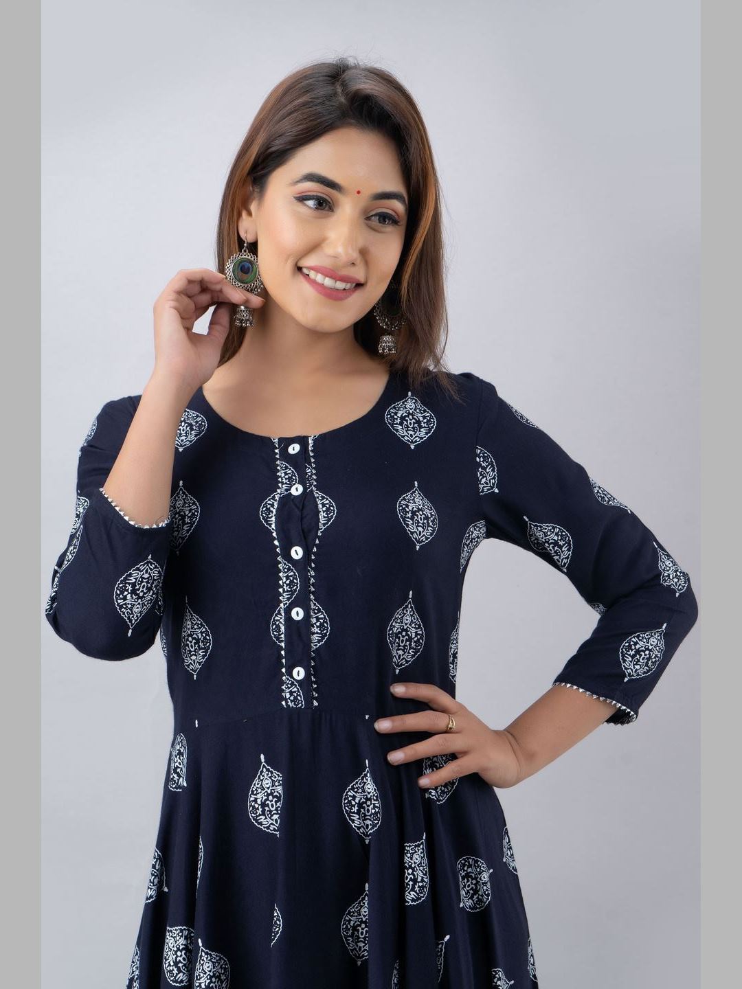 Women Cotton Printed Flared Kurta