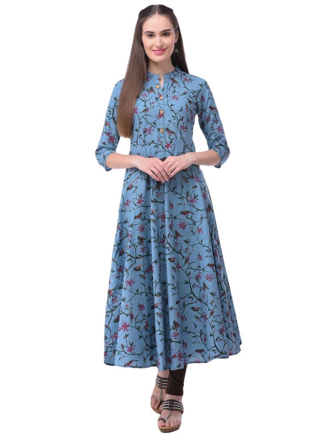 Women Cotton Printed Flared Kurta