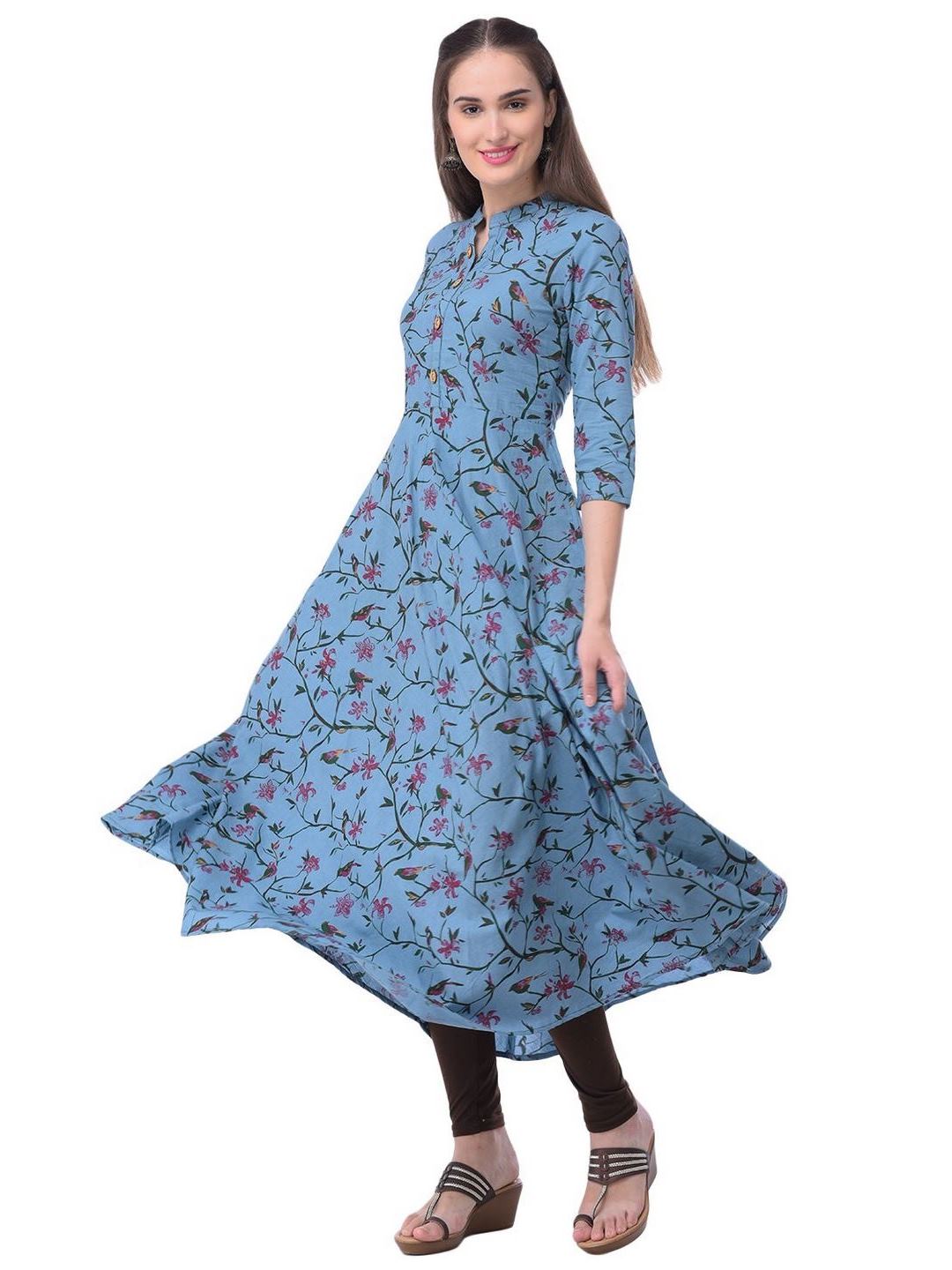 Women Cotton Printed Flared Kurta