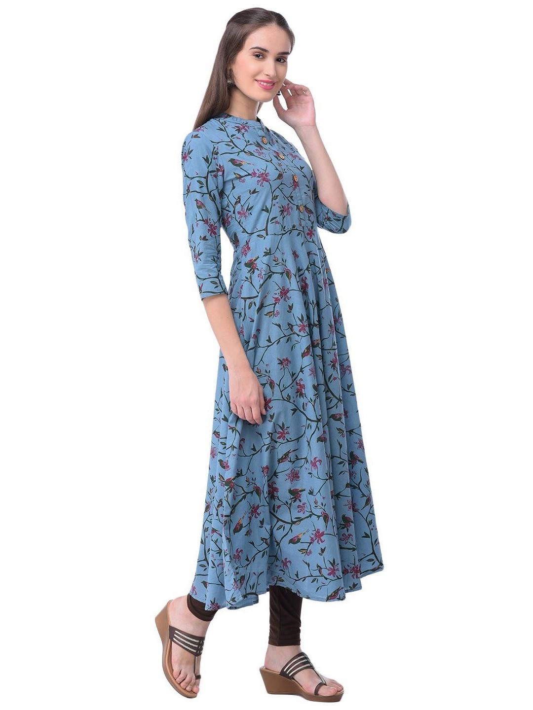 Women Cotton Printed Flared Kurta