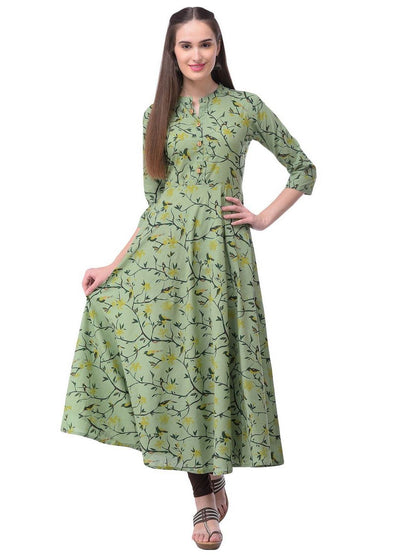 Women Cotton Printed Flared Kurta