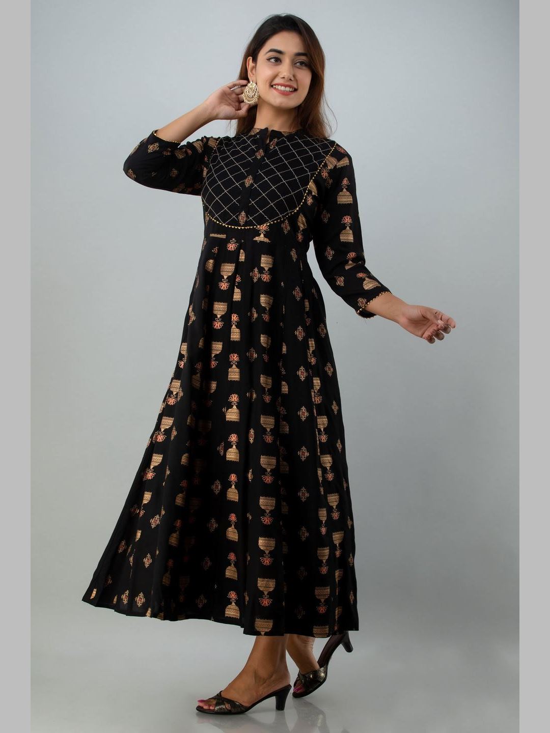 Women Cotton Printed Flared Kurta