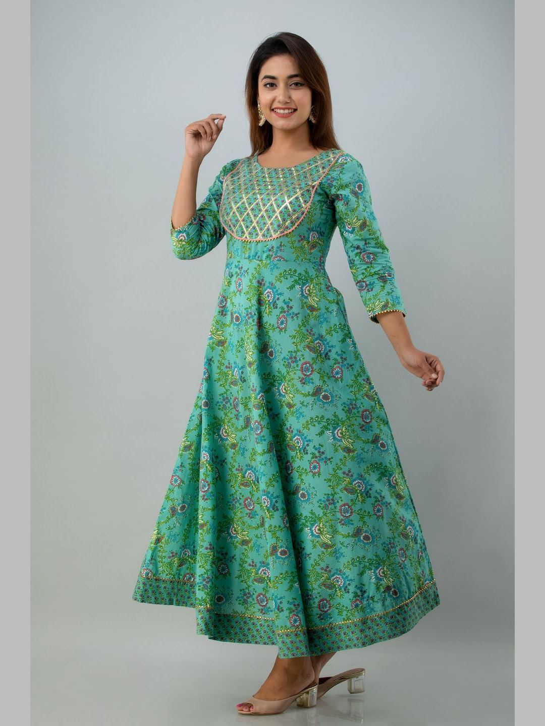 Women Cotton Printed Flared Kurta