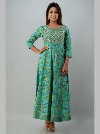 Women Cotton Printed Flared Kurta