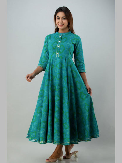 Women Cotton Printed Flared Kurta