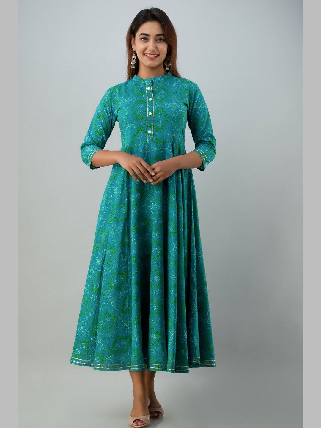 Women Cotton Printed Flared Kurta