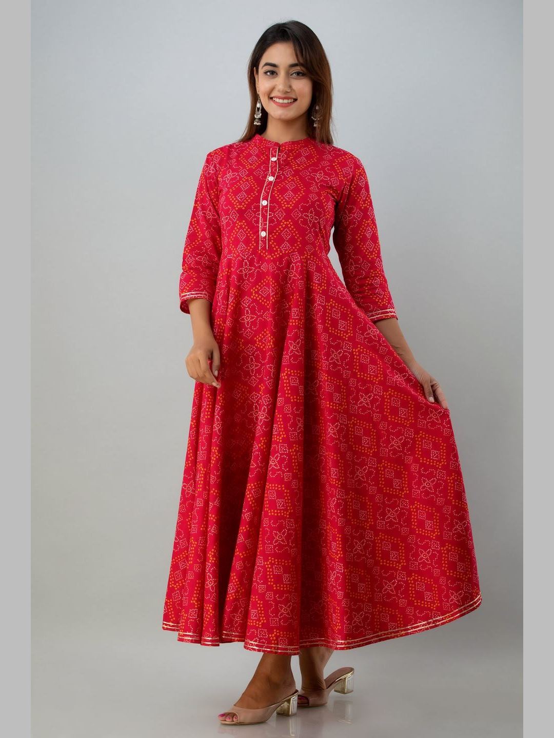 Women Cotton Printed Flared Kurta