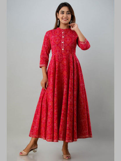 Women Cotton Printed Flared Kurta