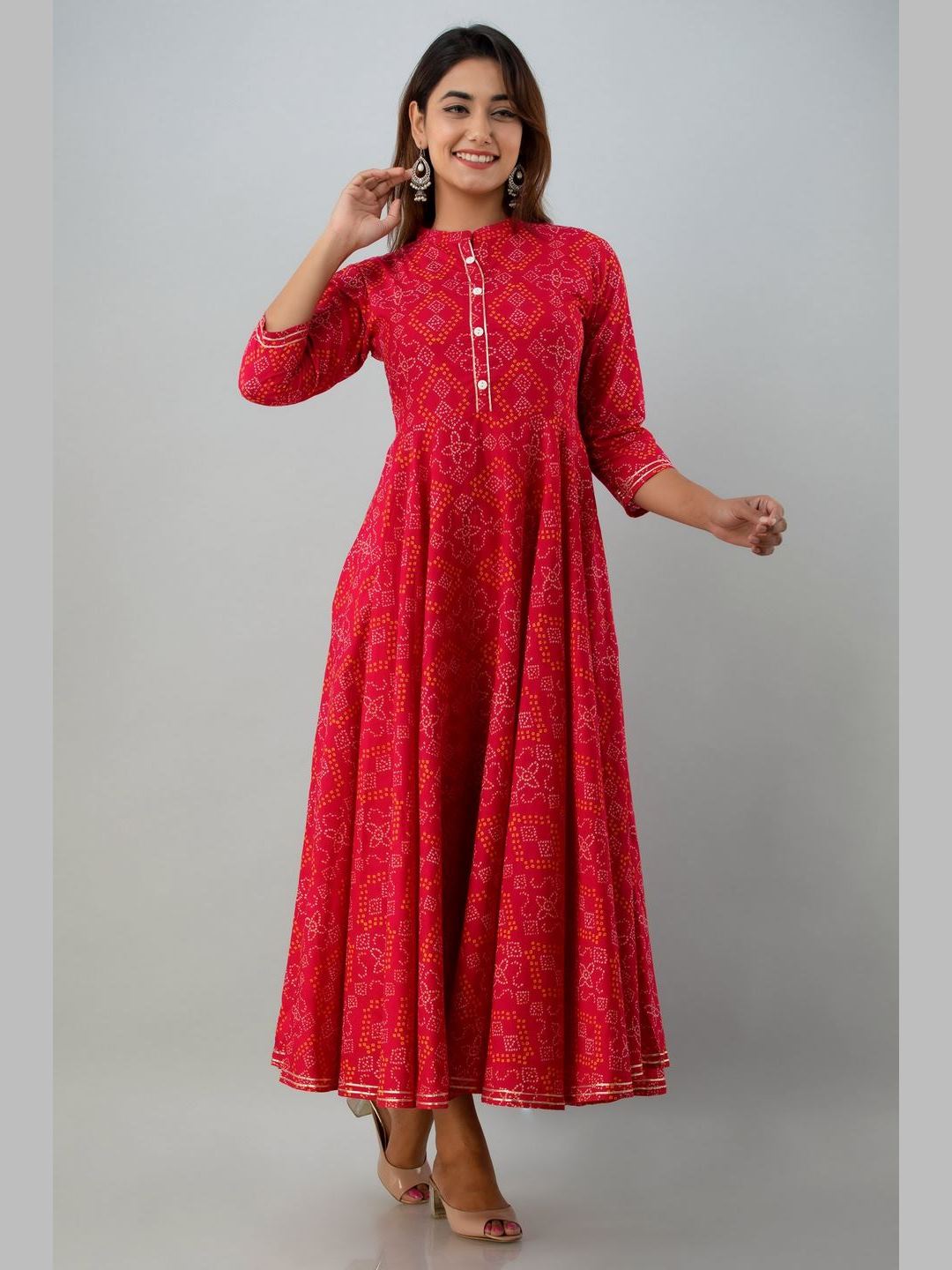 Women Cotton Printed Flared Kurta