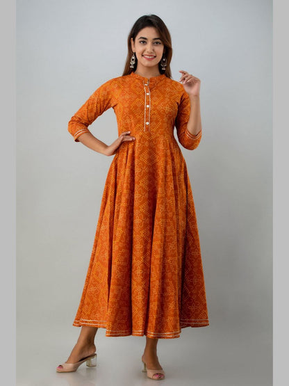 Women Cotton Printed Flared Kurta