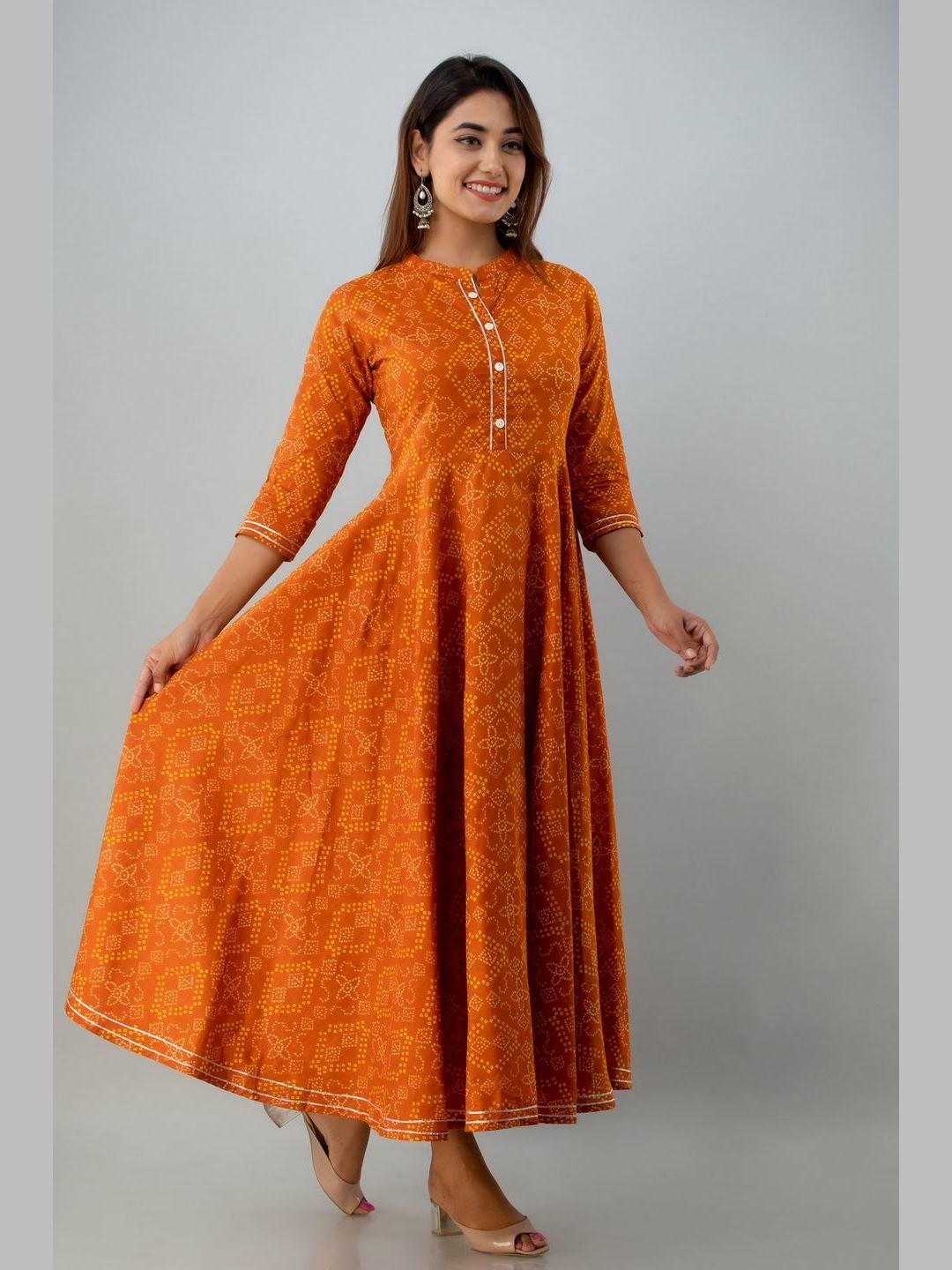 Women Cotton Printed Flared Kurta