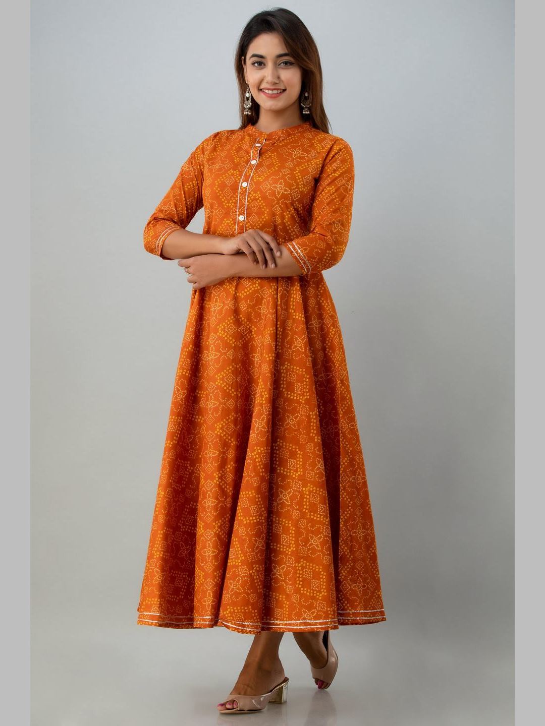 Women Cotton Printed Flared Kurta