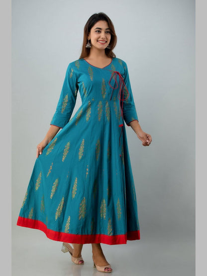 Women Cotton Printed Flared Kurta