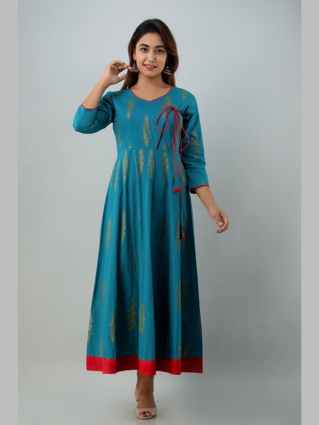 Women Cotton Printed Flared Kurta