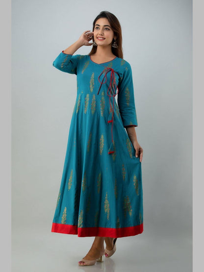 Women Cotton Printed Flared Kurta