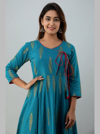 Women Cotton Printed Flared Kurta