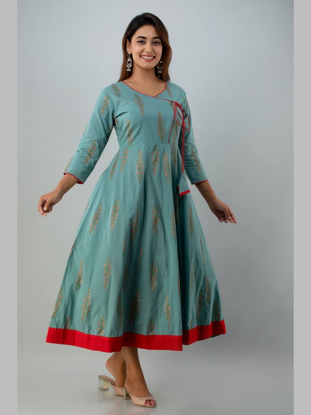 Women Cotton Printed Flared Kurta