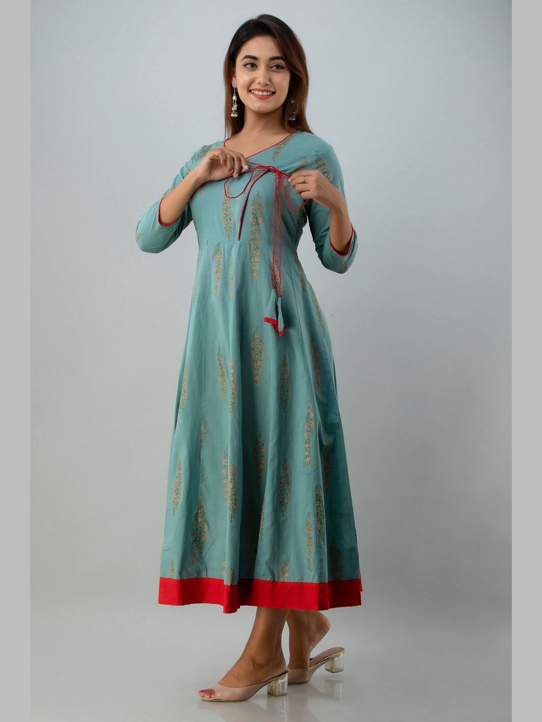 Women Cotton Printed Flared Kurta