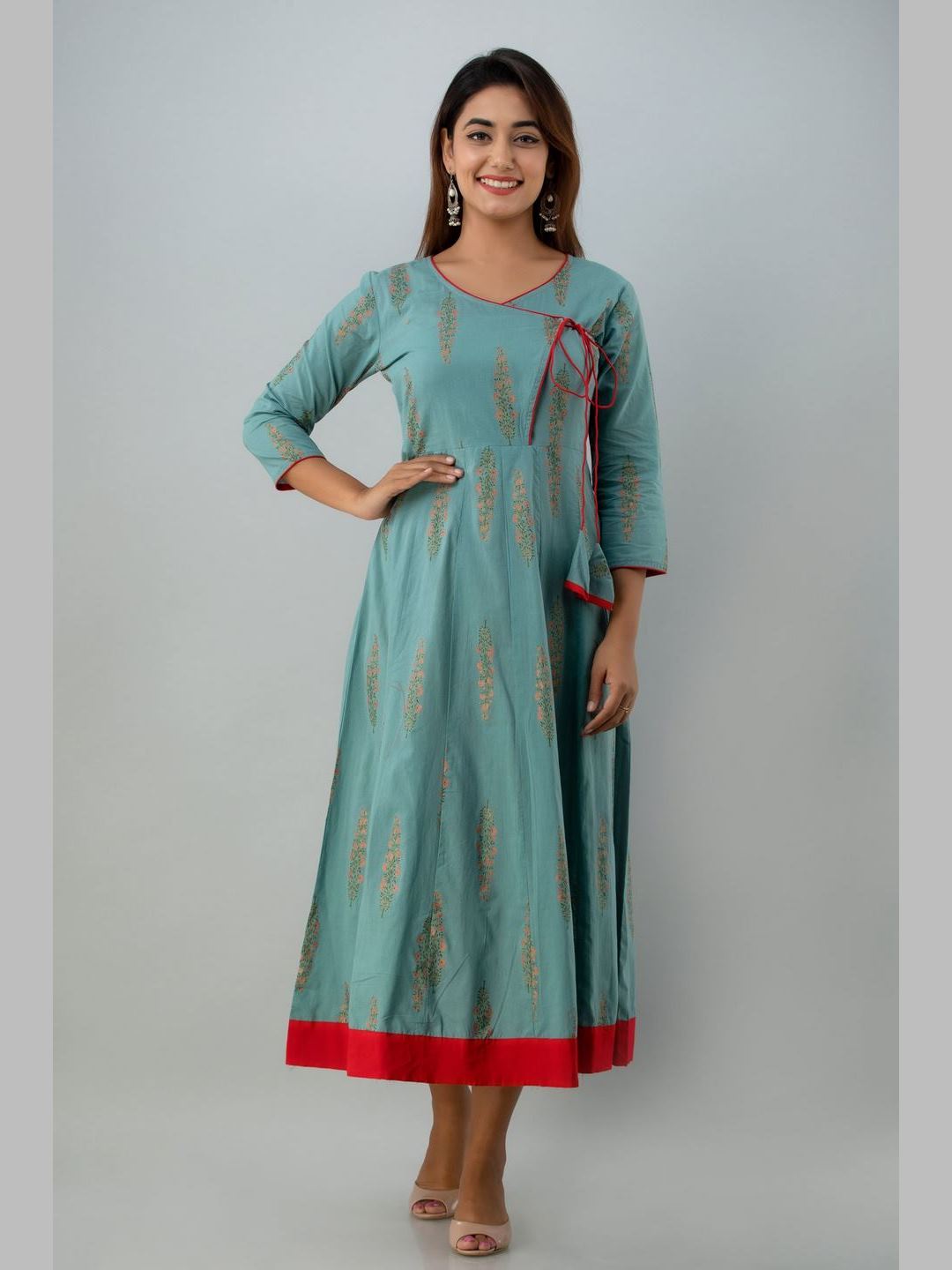 Women Cotton Printed Flared Kurta