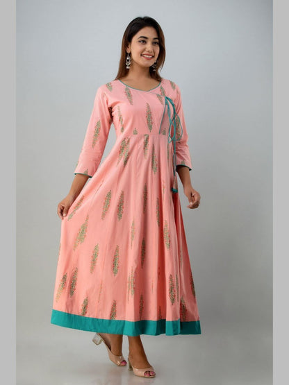 Women Cotton Printed Flared Kurta