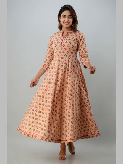 Women Cotton Printed Flared Kurta