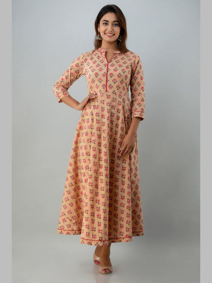 Women Cotton Printed Flared Kurta