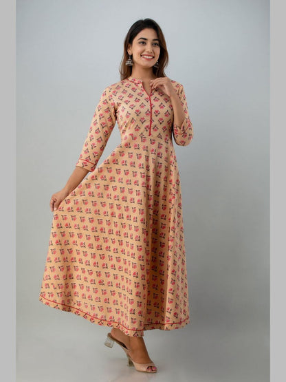 Women Cotton Printed Flared Kurta