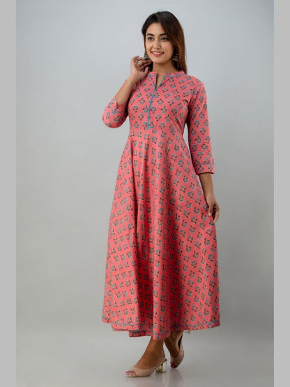 Women Cotton Printed Flared Kurta