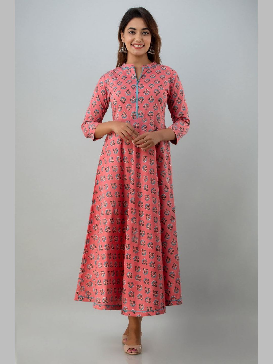 Women Cotton Printed Flared Kurta