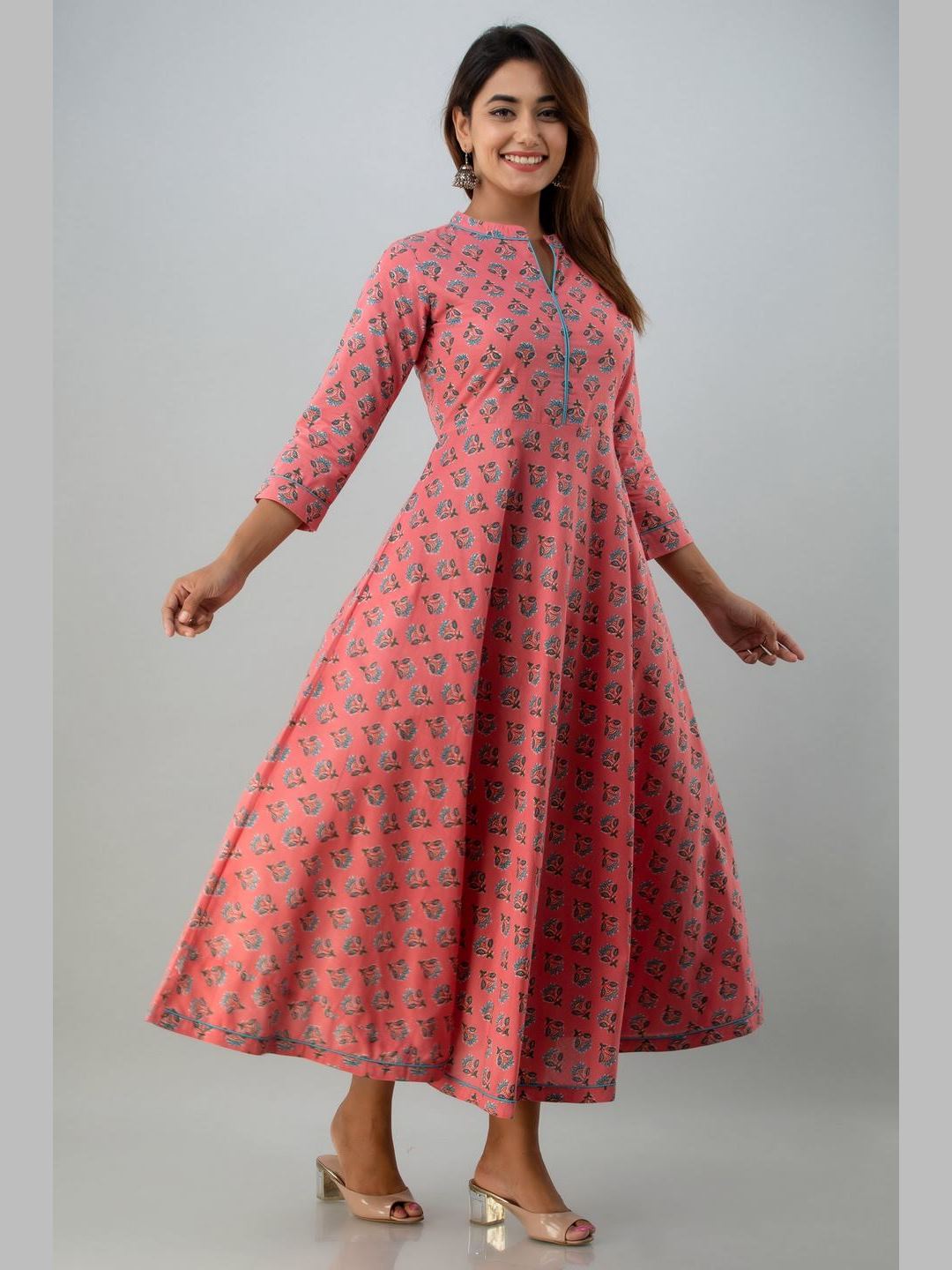 Women Cotton Printed Flared Kurta