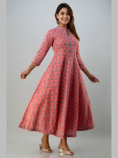 Women Cotton Printed Flared Kurta