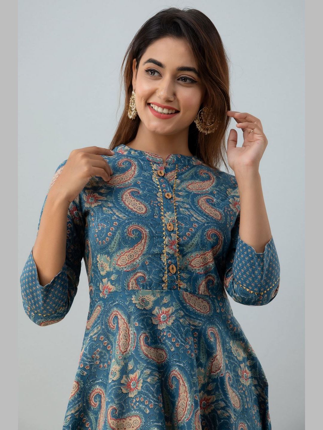 Women Cotton Printed Flared Kurta