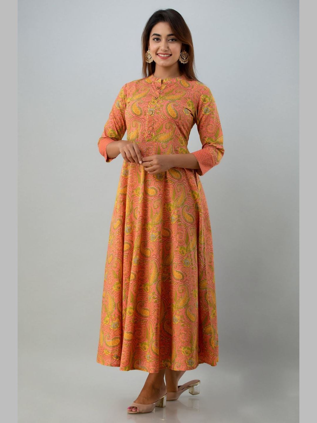 Women Cotton Printed Flared Kurta