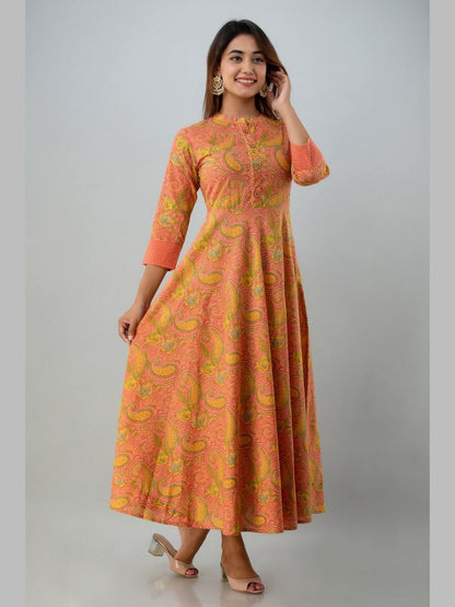 Women Cotton Printed Flared Kurta