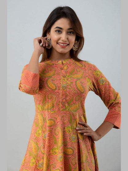 Women Cotton Printed Flared Kurta