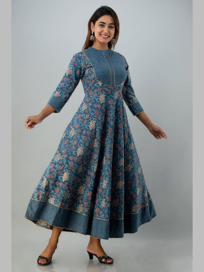 Women Cotton Printed Flared Kurta