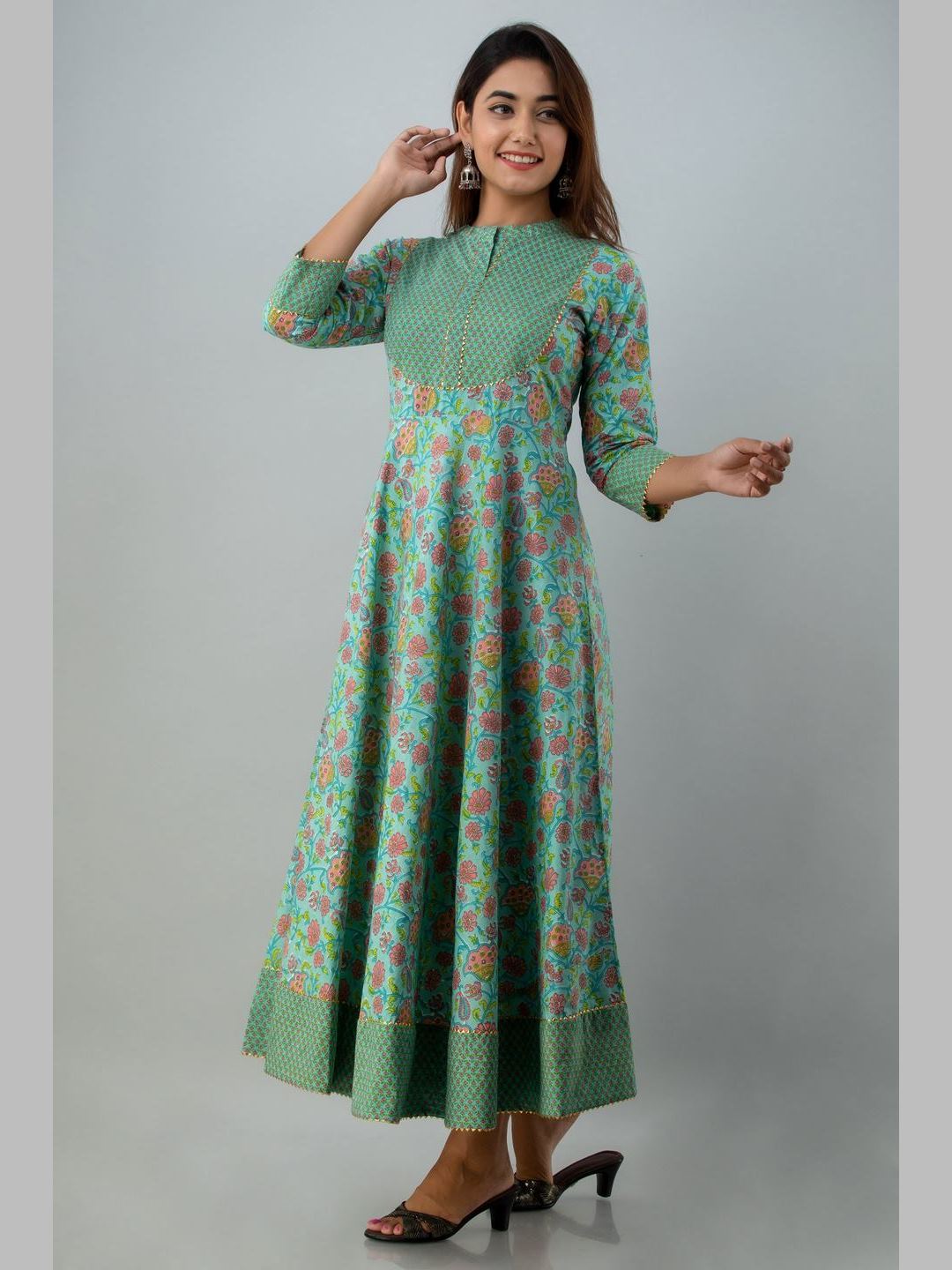 Women Cotton Printed Flared Kurta