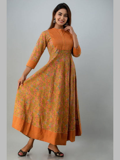 Women Cotton Printed Flared Kurta