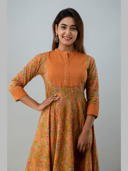 Women Cotton Printed Flared Kurta