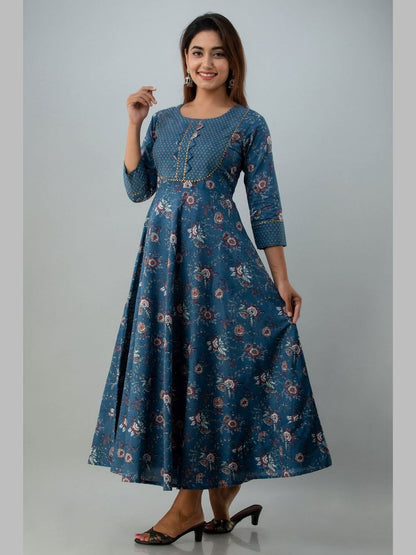 Women Cotton Printed Flared Kurta