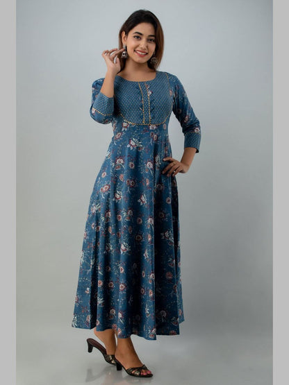 Women Cotton Printed Flared Kurta