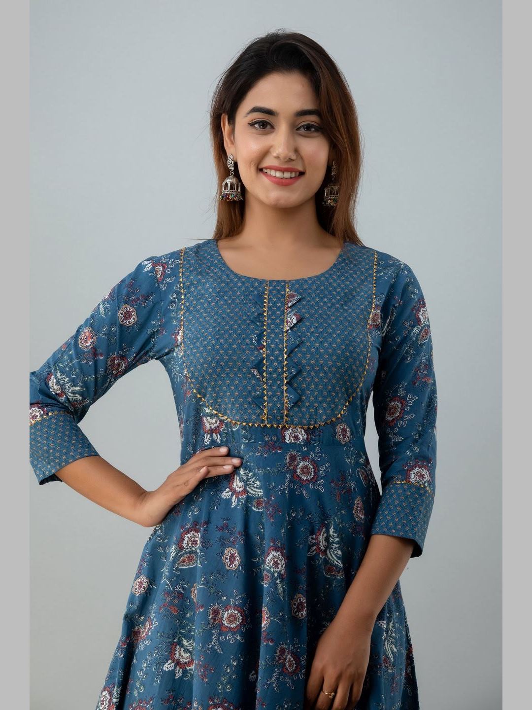 Women Cotton Printed Flared Kurta